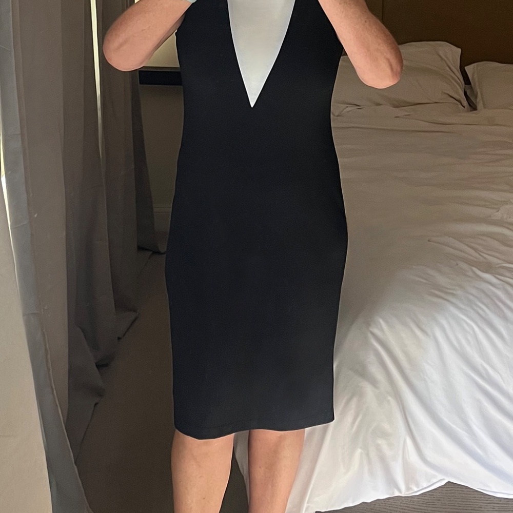 DONNA RICCO BLACK AND WHITE LINED KNEE LENGTH DRESS SIZE 4